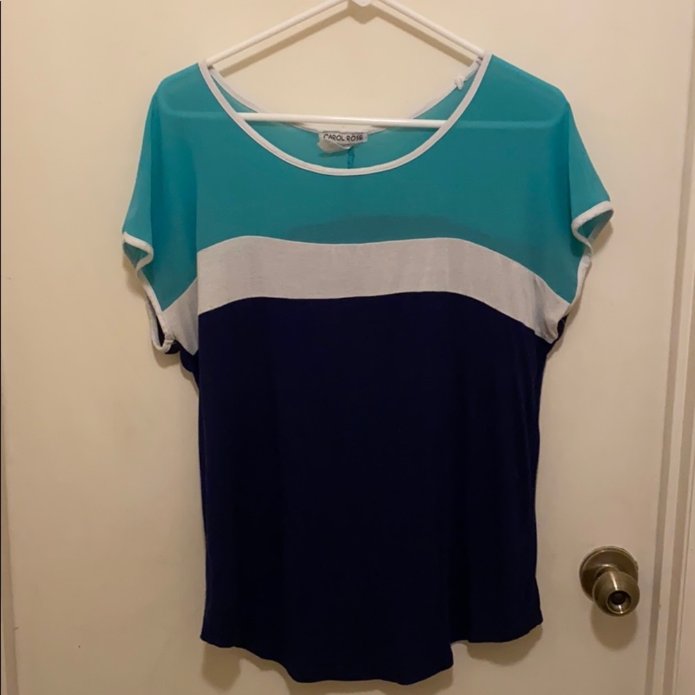 Blue and teal and white striped top